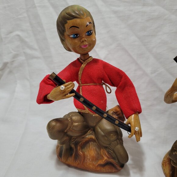 Tilso Pixie Elves Musicians Vintage Figurines MCM 60s Golden Fantasy 7" Set of 2 - Picture 2 of 16